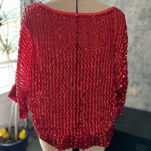 Vintage red sequin, 3/4 sleeve sheer shirt